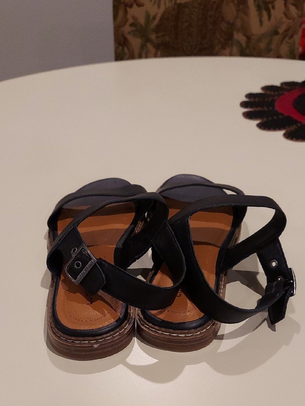 Lucky Brand Black Leather Double-Strap Slingback Sandals - Picture 5 of 9